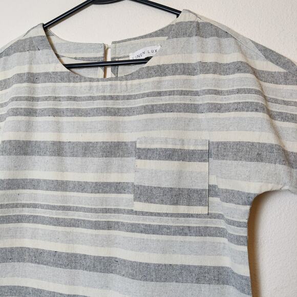 Linen Lux Australia Cotton Linen Gray Stripes Short Sleeve Top XS - Picture 3 of 10